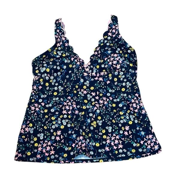 Draper James Navy Calico Tankini Top, pink, yellow, Floral, Large - Picture 1 of 5